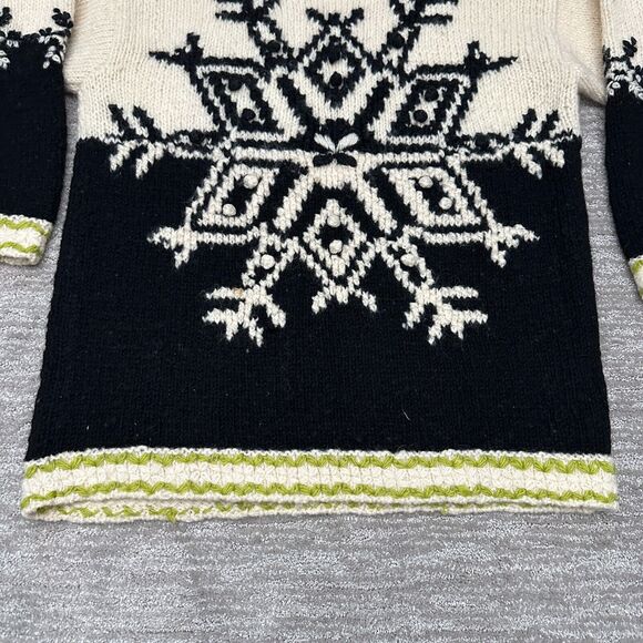 VTG Express Tricot Sweater Womens Medium Snowflake Pom Poms Chunky 90s Holiday - Picture 4 of 13